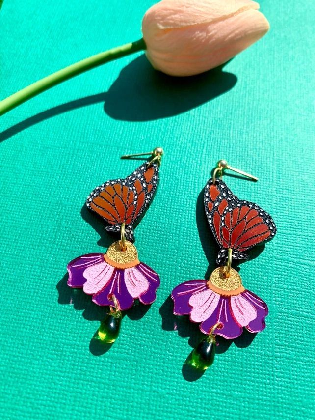 Polly Pollinator Butterfly And Flower Earrings