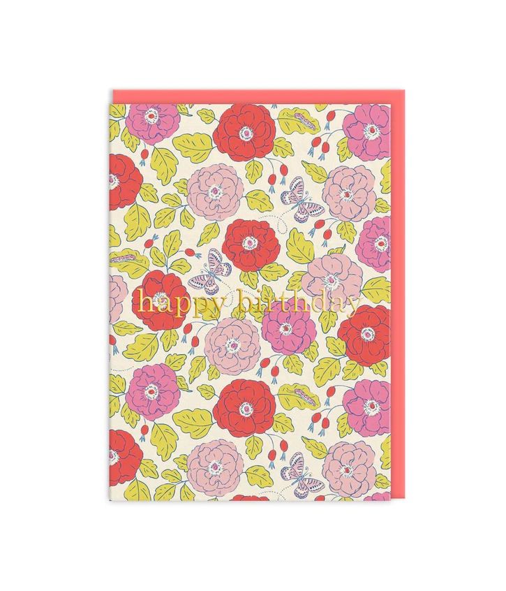 Butterfly Floral Happy Birthday Card
