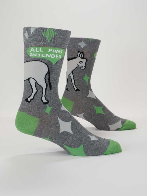 All Puns Intended Men&#39;s Crew Blue Q Socks