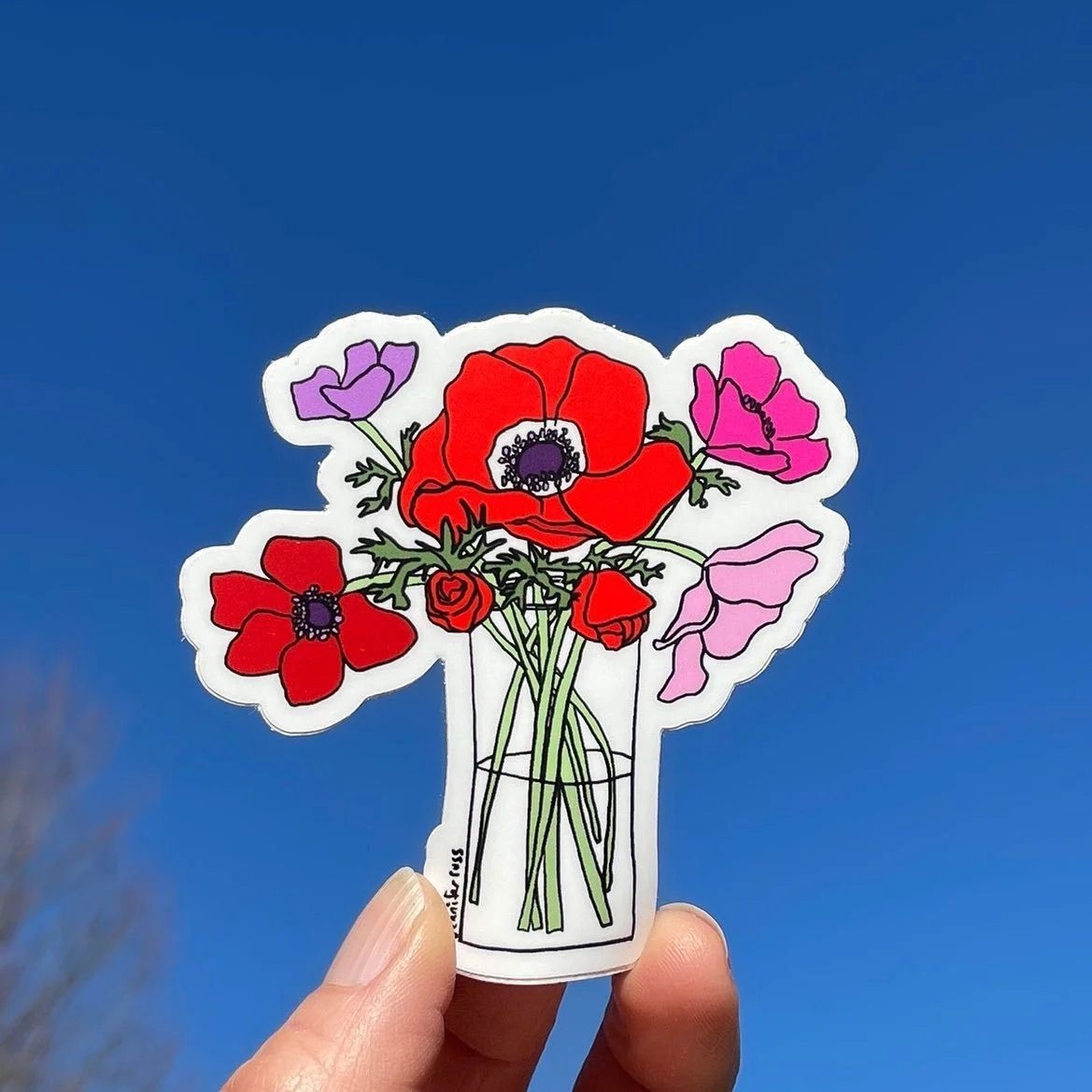 Anemones Bouquet Pink And Red Flowers Sticker