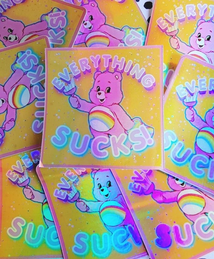 Everything Sucks Care Bear Holographic Sticker