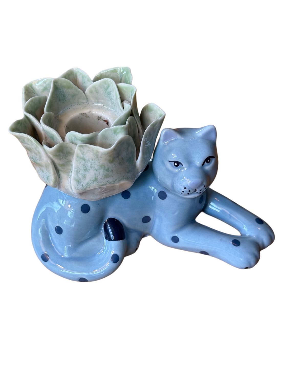 Blue Leopard Candlestick Holder