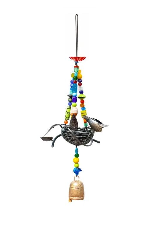 Home Sweet Home Iron Birdnest Beads And Bell Chime