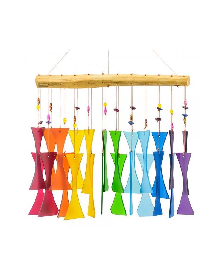 Rainbow Beaded Cast Off Driftwood Chime Geometric Glass