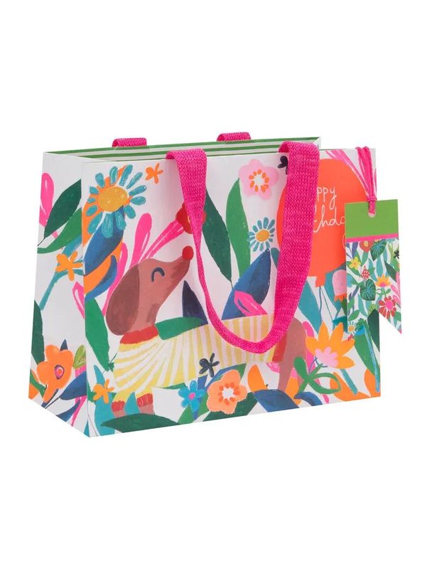 Sausage Weenie Dog With Flowers Happy Birthday Medium Gift Bag