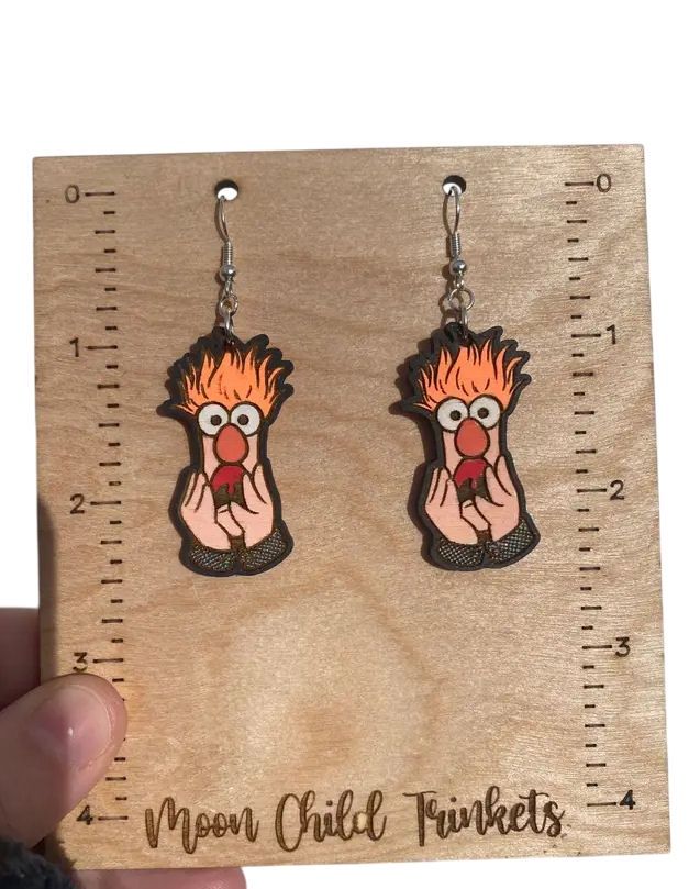 Beaker Muppet Wood Dangle Earrings