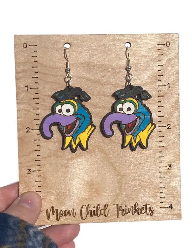 Gonzo Muppet Wood Dangle Earrings