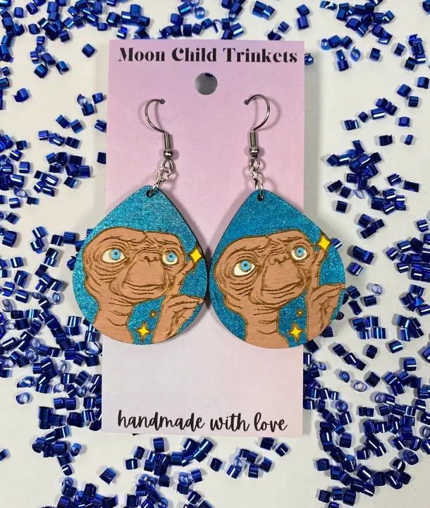 E.T. Alien Wood Earrings