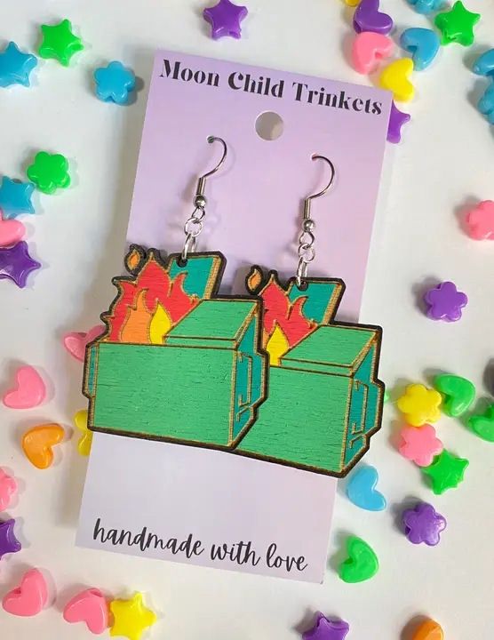 Dumpster Fire Wood Earrings