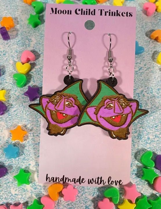 Count Von Count Muppet Wood Earrings