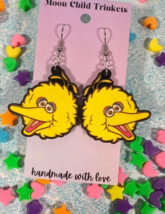 Big Bird Sesame Street Wood Dangle Earrings