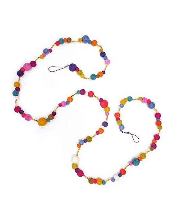 Felt Pompom Garland Multi-Size Multi-Color With Gold Beads