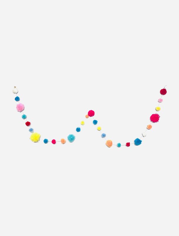 Fluffy Wool Pompom Garland Multi Bright