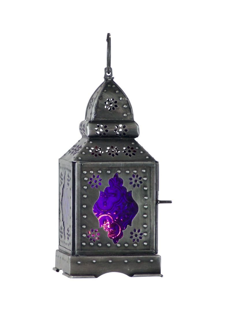 Purple Glass Metal Temple Lantern