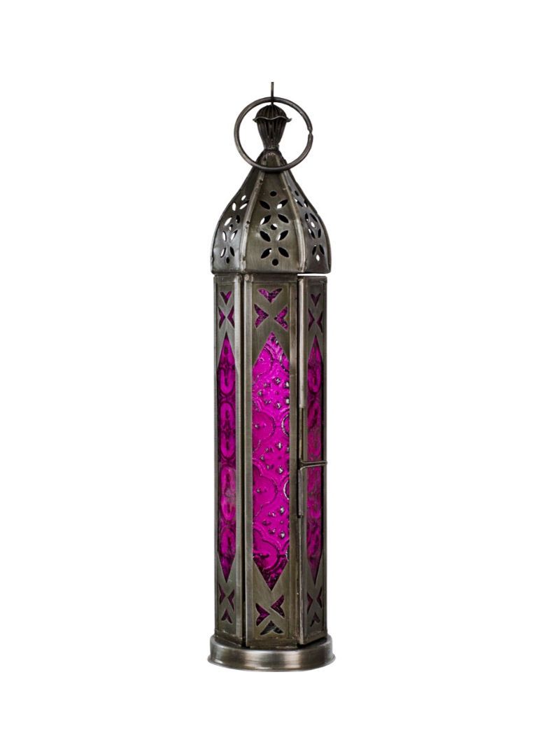 Pink Glass And Metal Tower Lantern