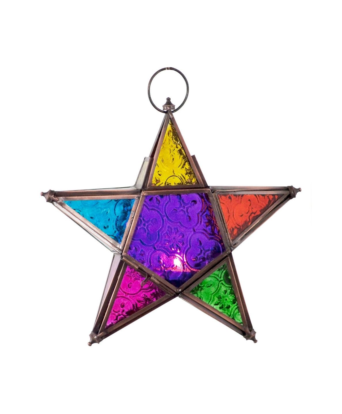 Rainbow 5 Point Glass And Metal Star Lantern