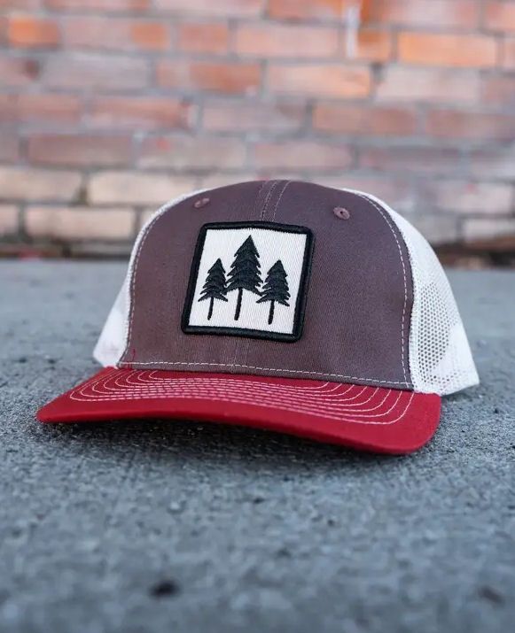 Three Tri Tone Brown And Red Trucker Hat