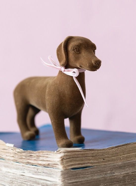 Flocked Dachshund With Bow Figurine