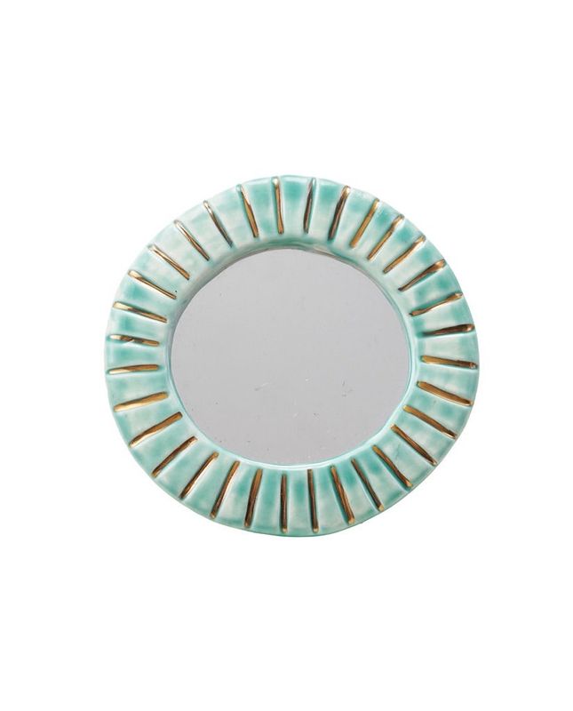 Round Aqua Stoneware Mirror