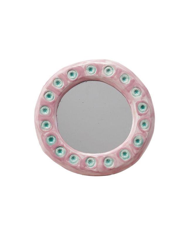 Round Pink Stoneware Mirror