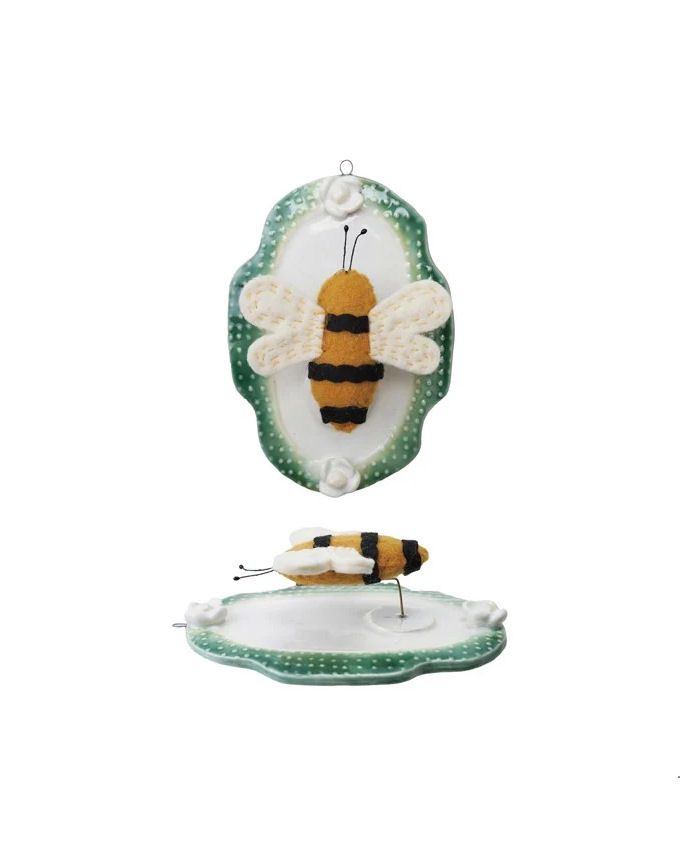 Felt Bee Stoneware Wall Plate
