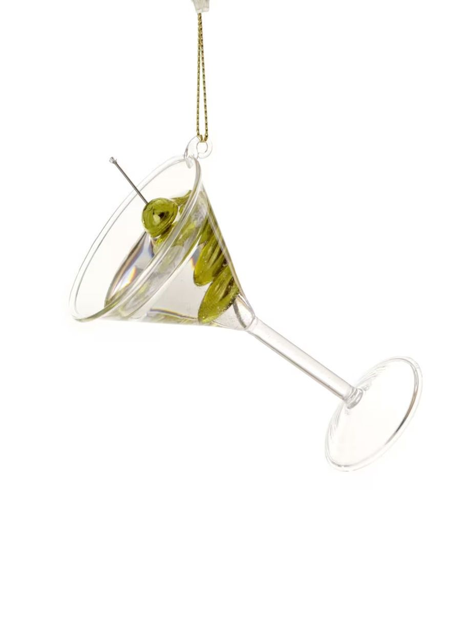 Holiday Martini With Green Olives Glass Ornament