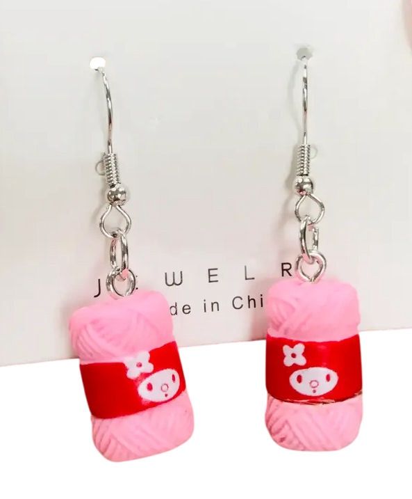 Pink Resin Ball Of Yarn Earrings
