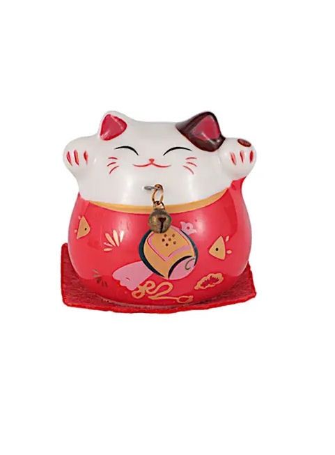 Maneki Neko Red Lucky Cat Figurine