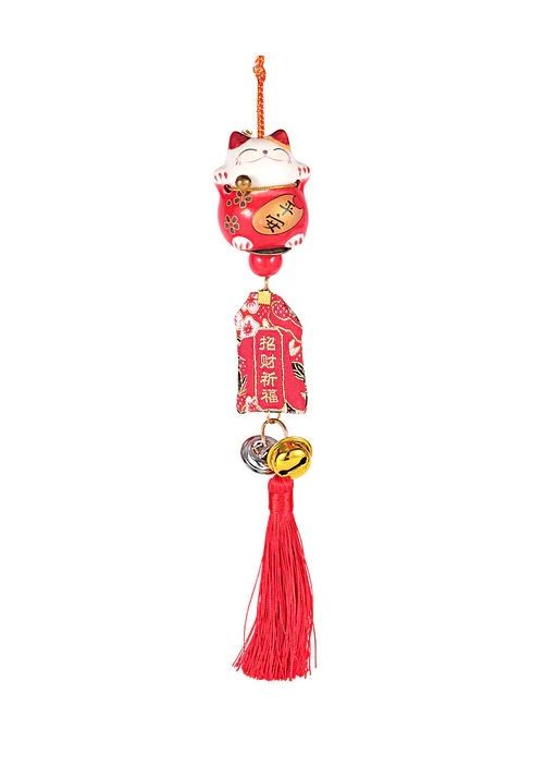 Red Lucky Cat Maneki Neko Hanging Charm