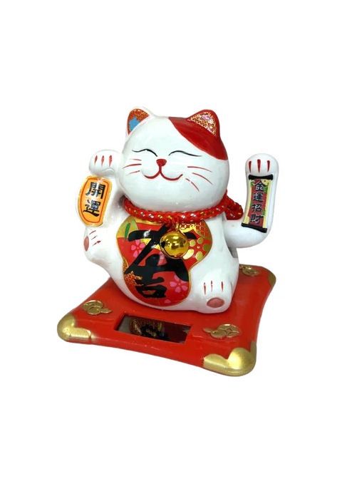 Solar Lucky Cat Holding Golden Prayer 5 Inches