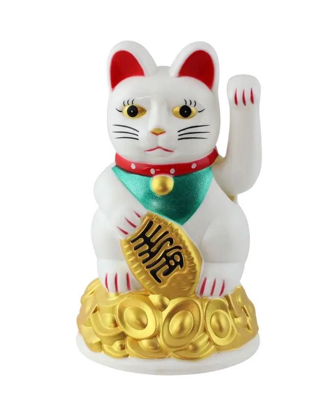 White Waving Lucky Cat Maneki-Neko 4.3&quot; (11cm)
