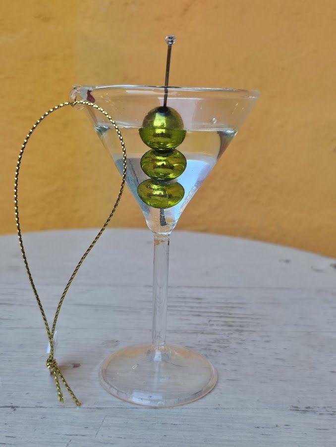 Holiday Martini With Green Olives Glass Ornament