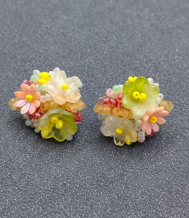 Seed Beads Colored Flower Stud Earrings