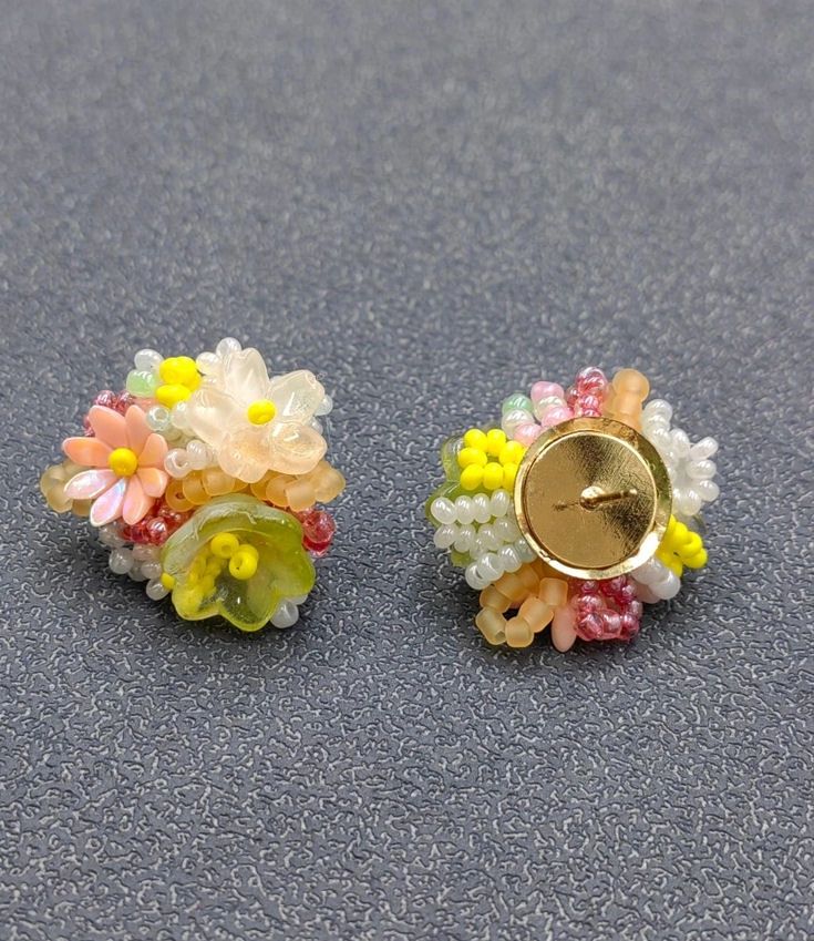 Seed Beads Colored Flower Stud Earrings