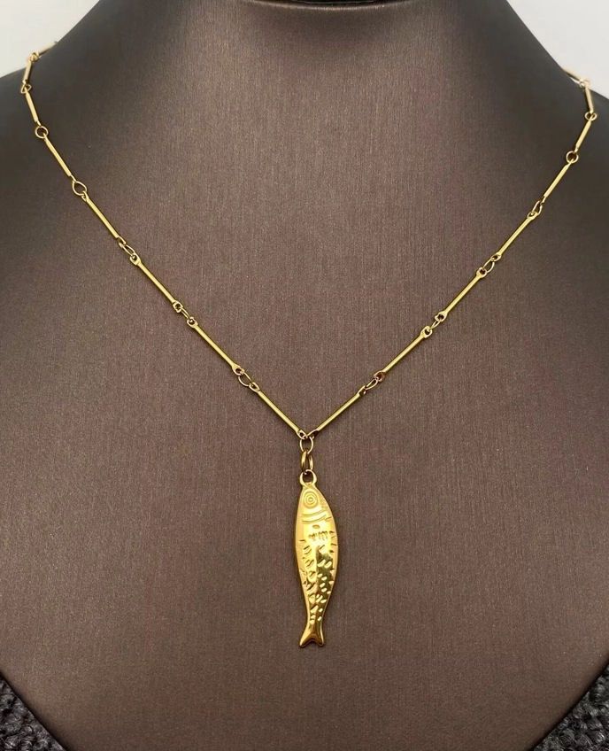 Gold Plated Stainless Steel Fish Charm Necklace