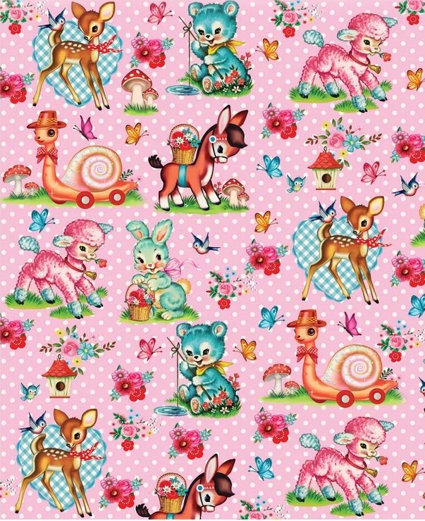 Fiona Hewitt Vintage Animals Pink Wrapping Paper