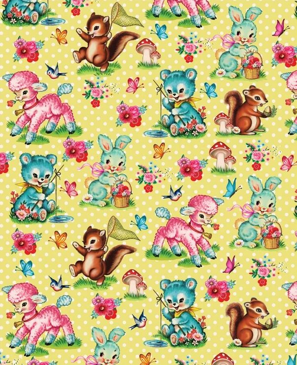 Fiona Hewitt Vintage Animals Yellow Wrapping Paper