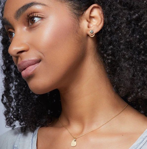 Stone Crescent Moon Phase Ear Jacket Opalite Silver Earrings