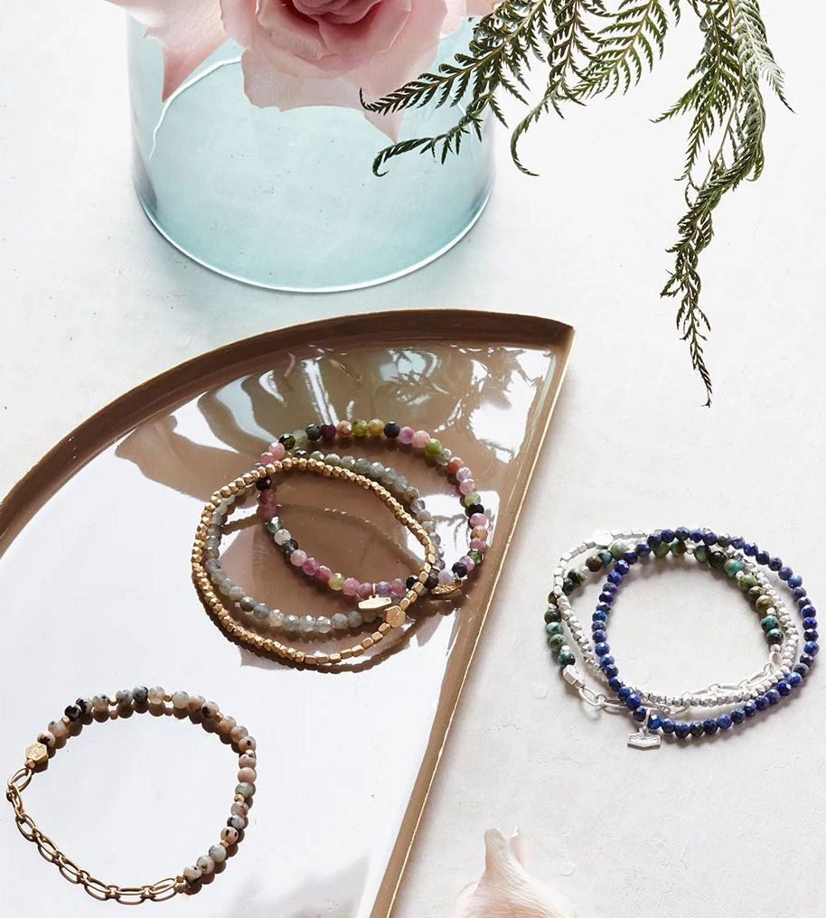 Mini Blue Sky Jasper Stone With Silver Chain Stacking Bracelet