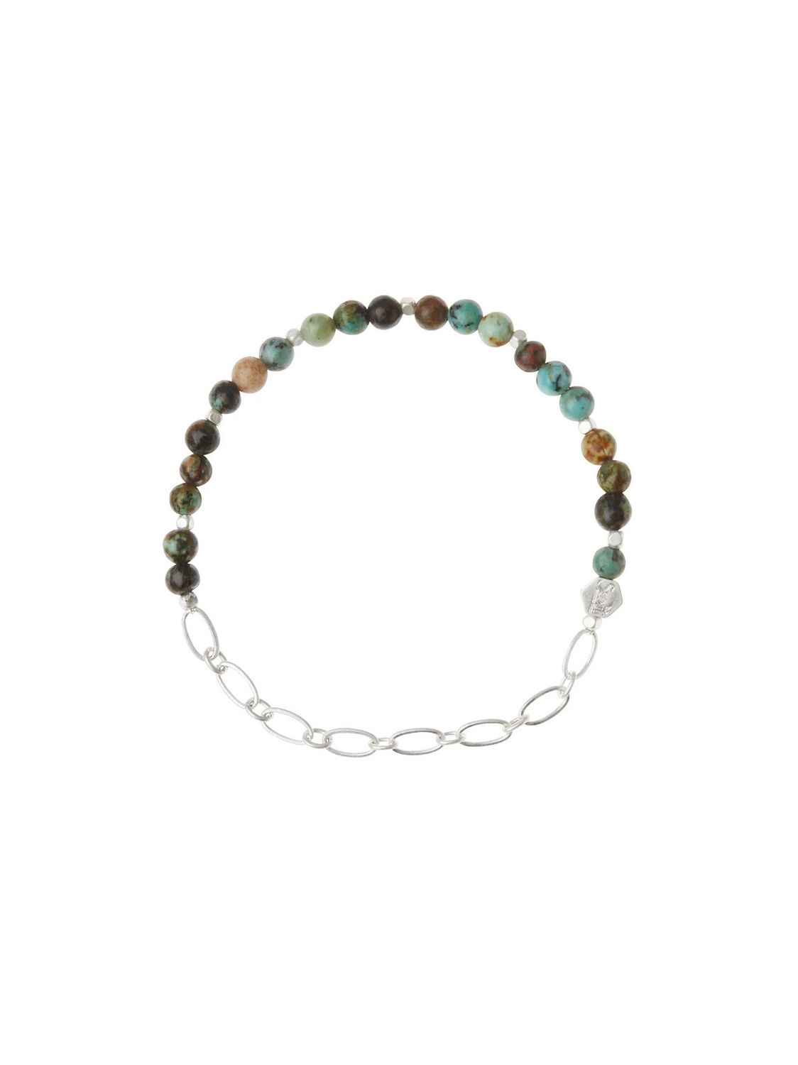 Mini African Turquoise Stone With Silver Chain Stacking Bracelet