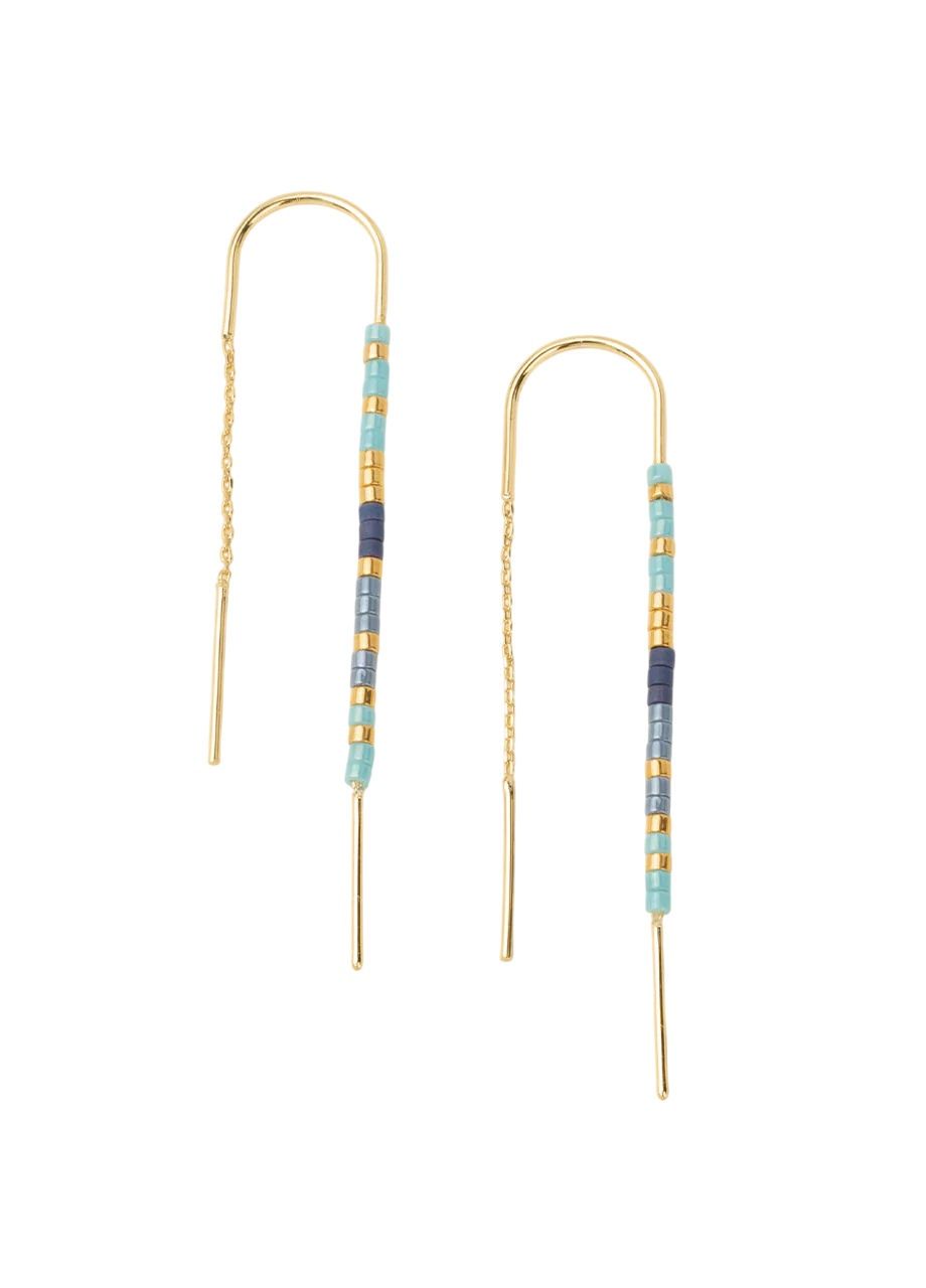 Cobalt Multicolor Chromacolor Miyuki Thread Gold Earrings