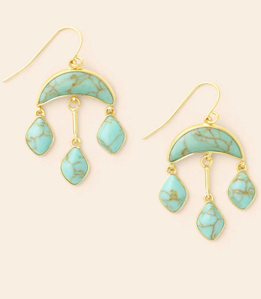 Turquoise Stone Crescent Drop Gold Earring