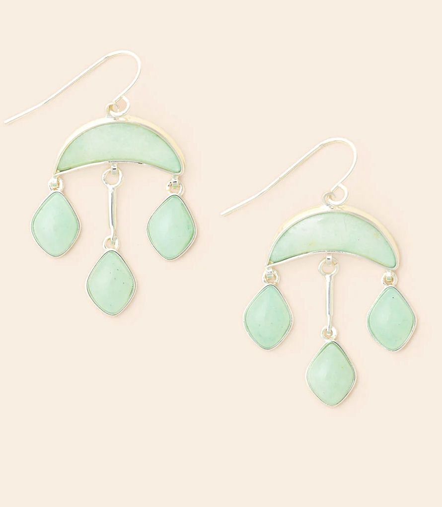 Amazonite Stone Crescent Drop Silver Earrings