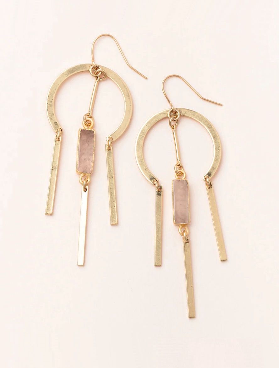 Rose Quartz Stone Dream Catcher Gold Earrings