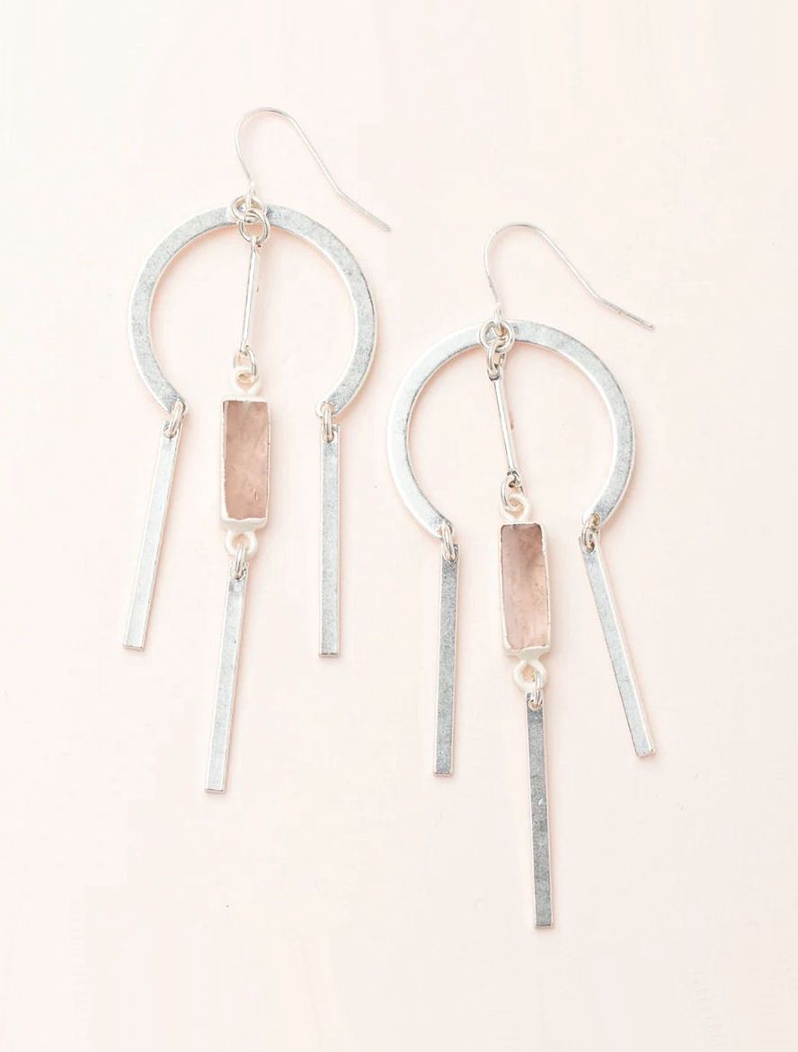 Rose Quartz Stone Dream Catcher Silver Earrings