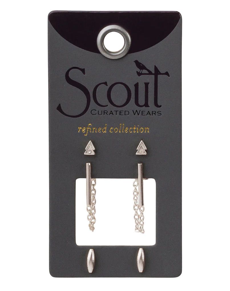 Mars Silver Refined Stud Trio Earrings