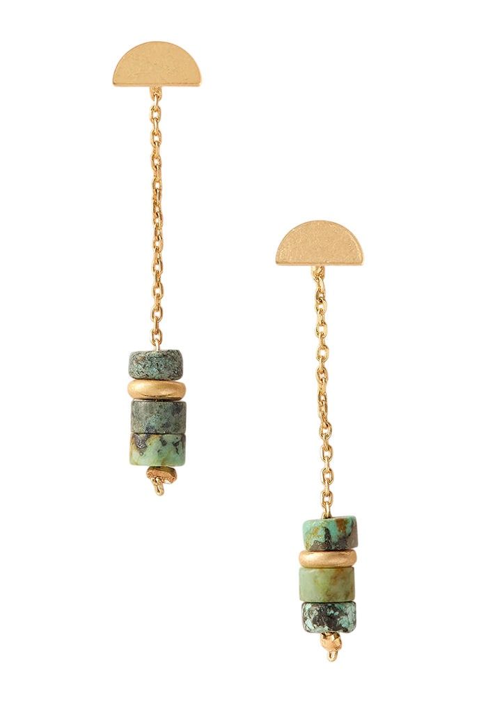 Stone Meteor Thread Jacket African Turquoise Gold Earrings