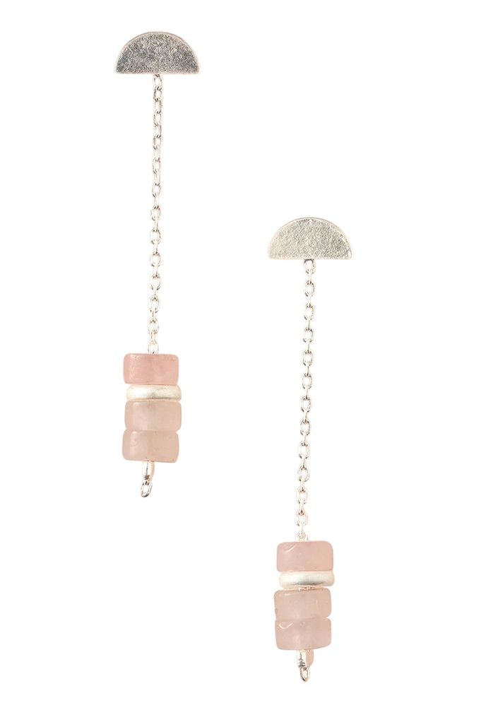 Stone Meteor Thread Jacket Rose Quartz Silver Earrings