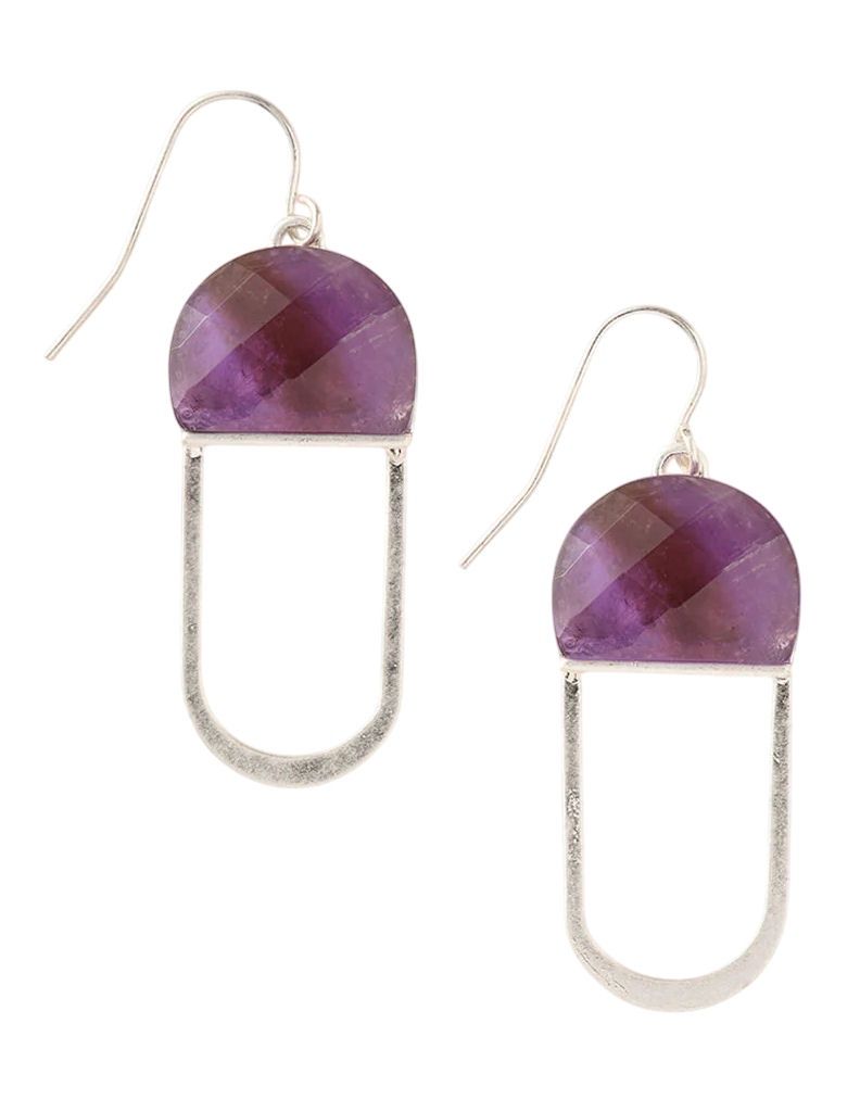 Amethyst Modern Stone Chandelier Silver Earrings