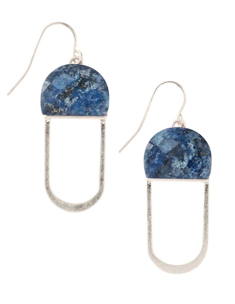 Lapis Modern Stone Chandelier Silver Earrings